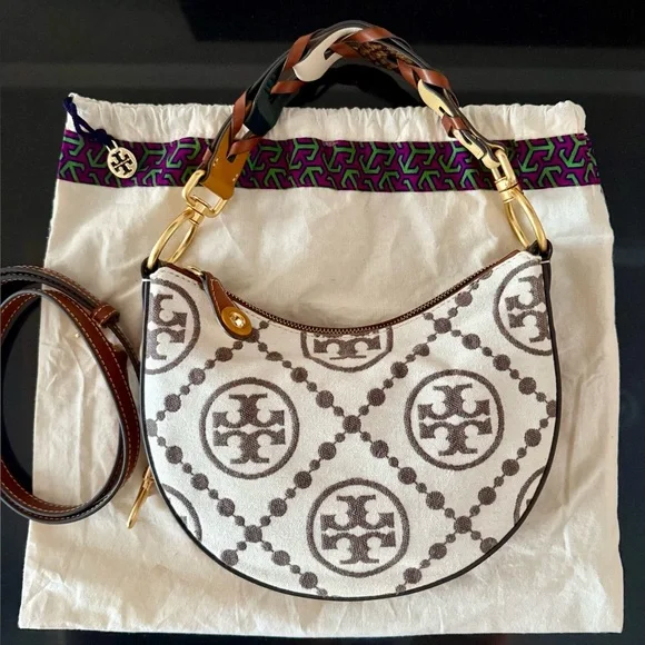 Tory Burch T Monogram Grommet Mini Crescent Crossbody Bag - Picture 1 of 13
